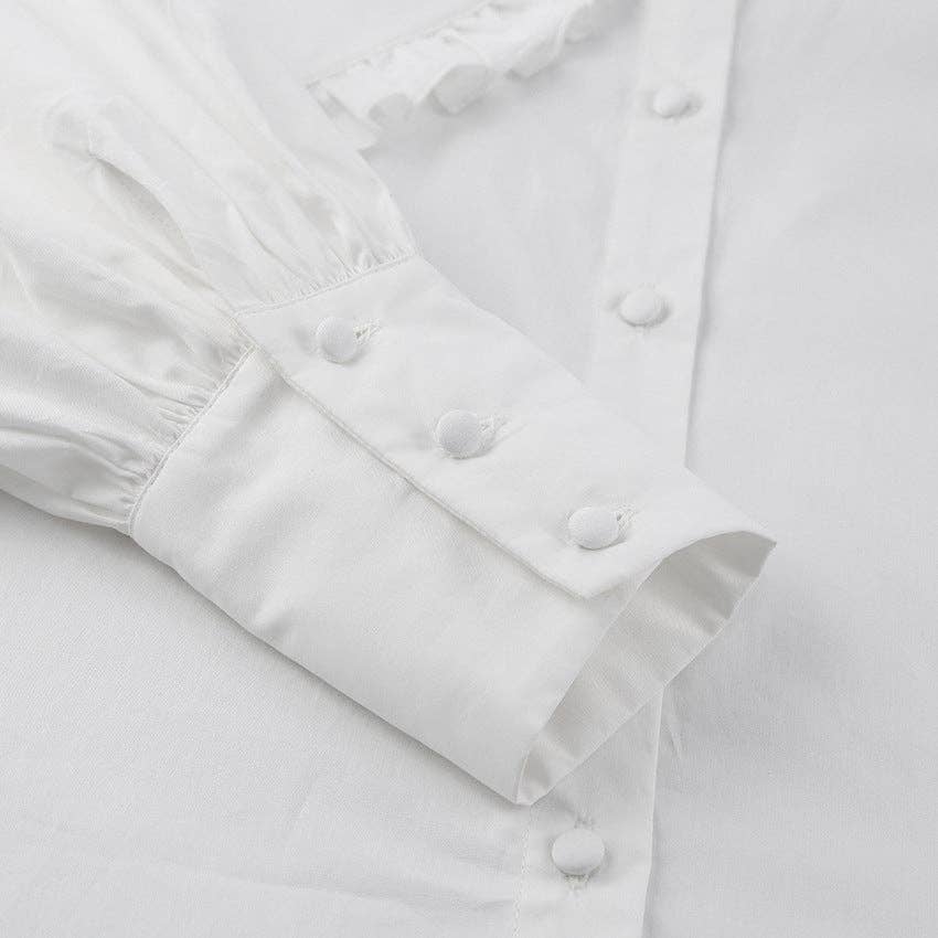 Marayn - Wholesale Button Down Shirt - Women's - French Chic Ruffle Collar Cotton Blouse10