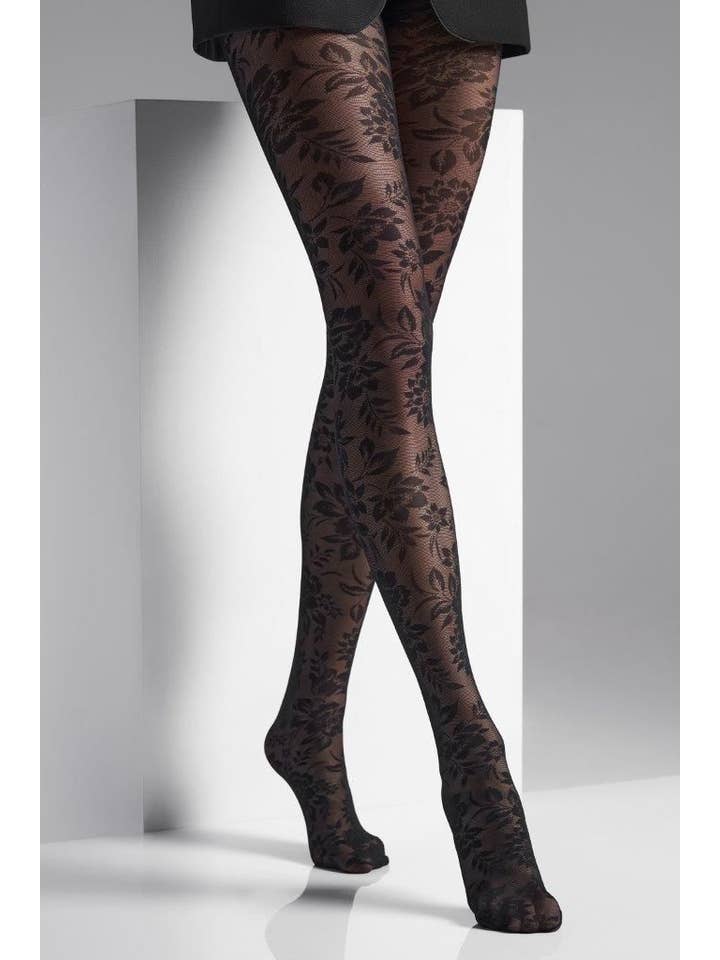 Sokisahtel I BestSockDrawer - Wholesale Tights - Women's - ROXANE 20 DEN black tights with floral pattern for women
