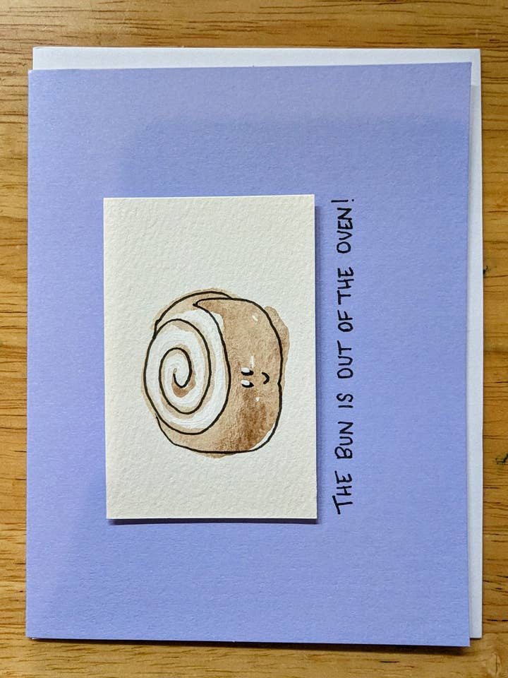 Bun is Out of the Oven Watercolor Pun Card for wholesale by AM Collective