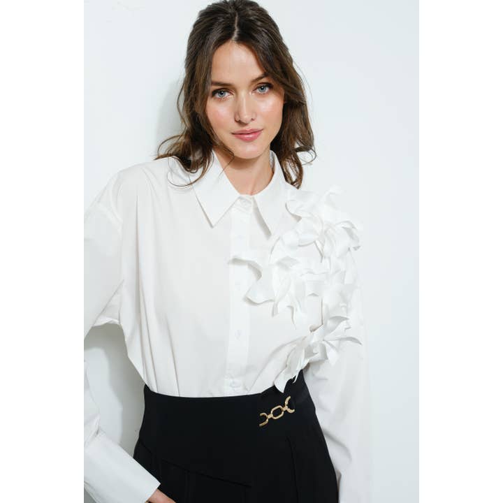 INA – Engroshandel Bluse - Dame – 3D båndblomst applikation skræddersyet skjorte8