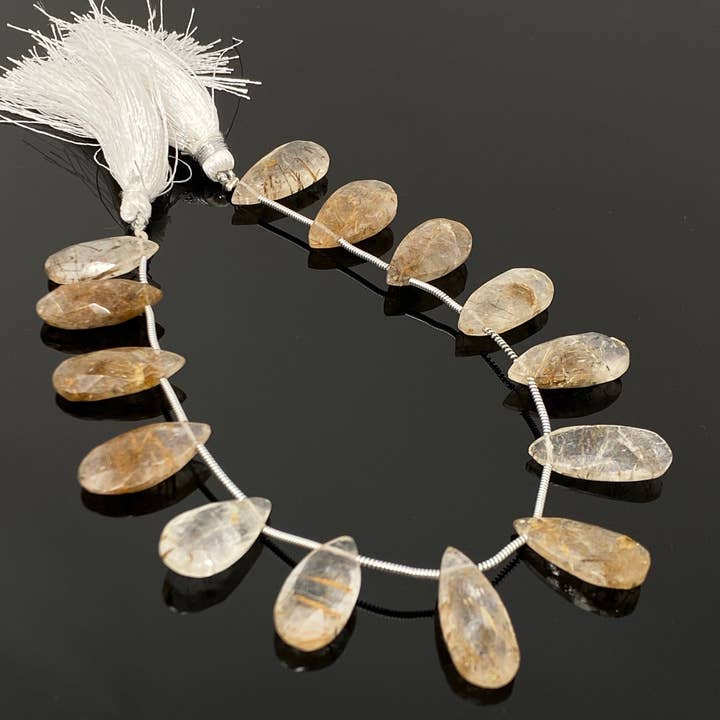 Copper Rutile Gemstone Beads, Copper Rutile Faceted Pear Briolette Beads,Jewelry Supplies Bulk Beads, 17- 23mm , 8” Strand/13-14 Pcs for wholesale by Akstar Gems