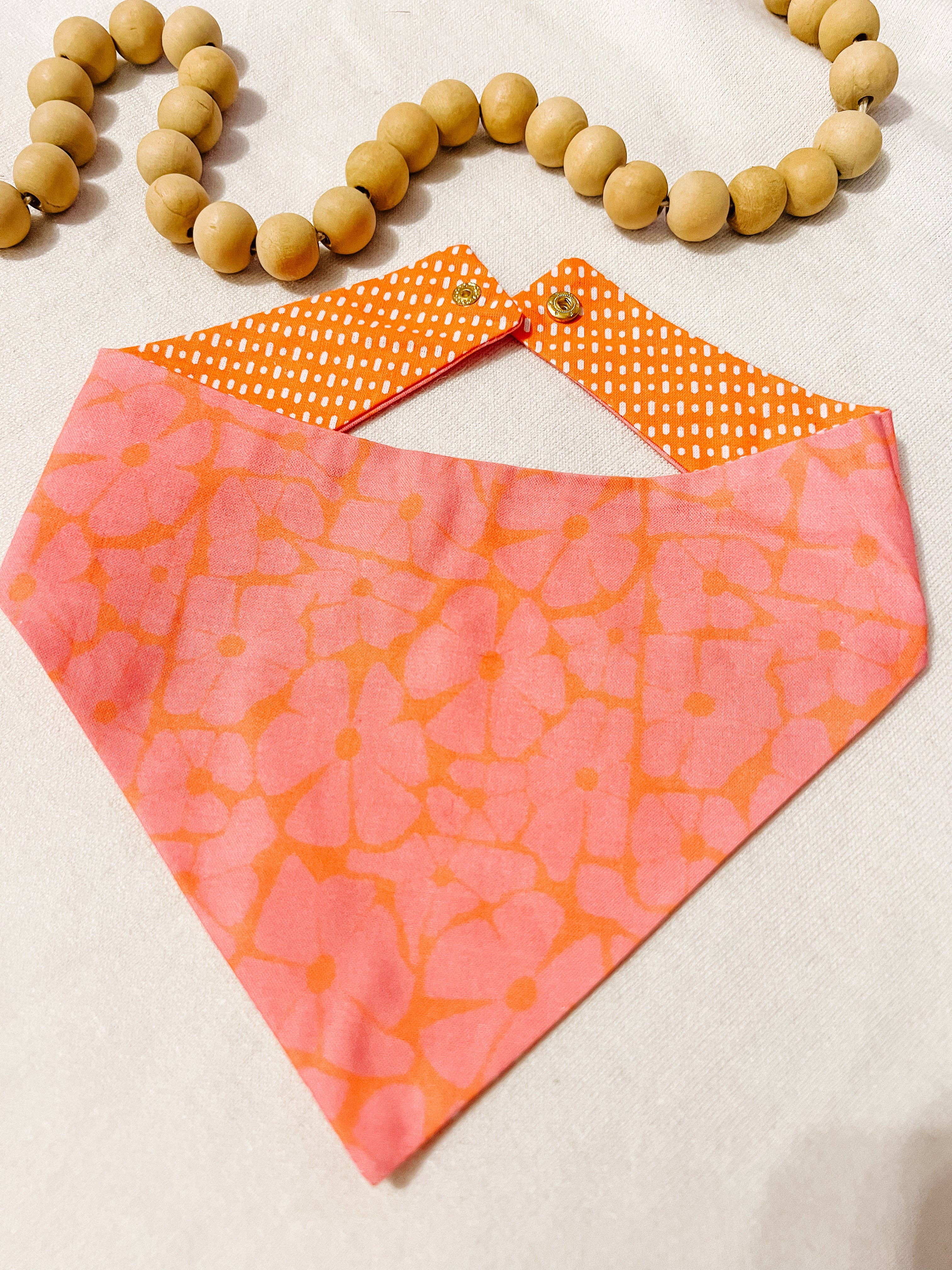 StellaLoo - Wholesale Pet Bandana - Dog - Floral Pink and Orange Reversible Dog Bandana, Summer Scarfs0