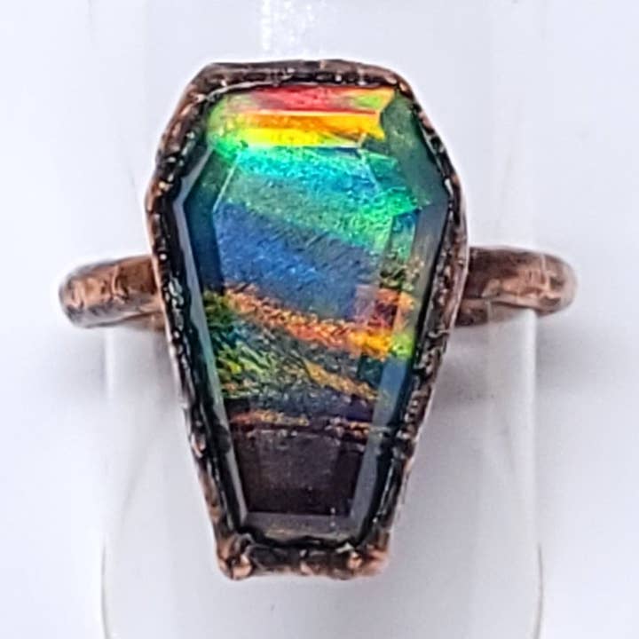 Aurora Opal Doublet Coffin Ring Size 5 1/2 for wholesale by The Wacky Wanderers