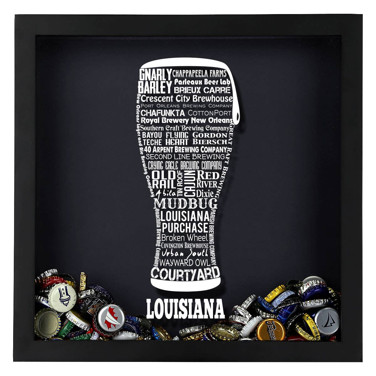 Torched Products - Vendita all'ingrosso Decorazione da parete 3D - State Beer Cap Shadow Box, nero, tipografia della birra artigianale16