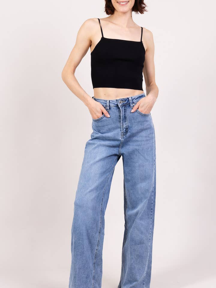 Jean Straight Stretch Wide High Waist Tailored for wholesale by L'Emotion