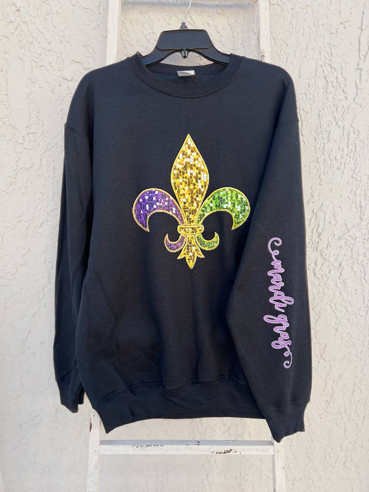 Sudadera de lentejuelas con flor de lis de Mardi Gras para venta al por mayor de Signs By Aprils LLC