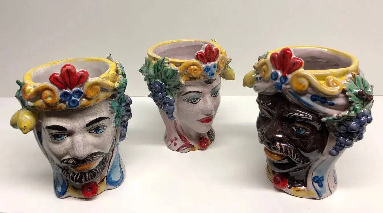 DD Ceramiche Siciliane - Venta al por mayor Figura decorativa - Cerámica clásica de cabezas moras de Caltagirone, craquelado, 15 cm de alto y 12 cm de largo4
