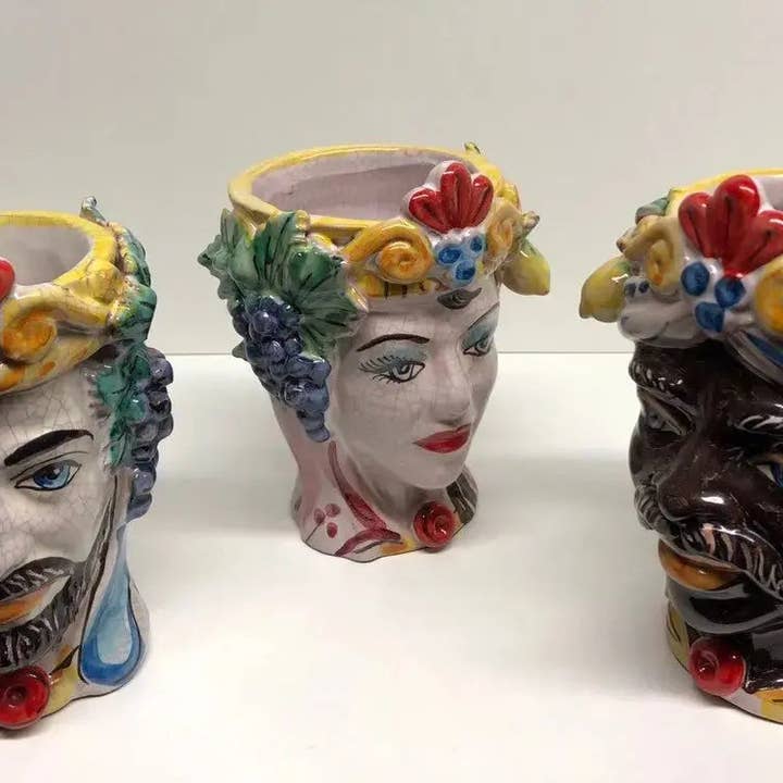 DD Ceramiche Siciliane - Vendita all'ingrosso Statuette decorative - Teste di Moro Classica Ceramica Caltagirone cm H.15 L.12 Artigianale Craquelé9