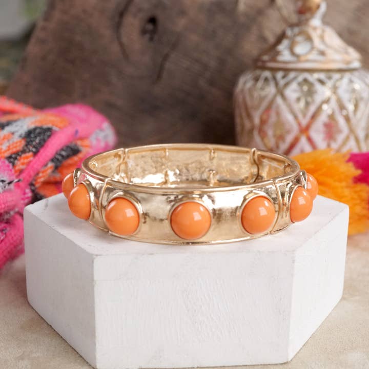 PennyLine inc - Wholesale Bangle Bracelet - Eternity Statement Bangle Gold Tone Cream Orange Brown Pink Black Turquoise Pearl