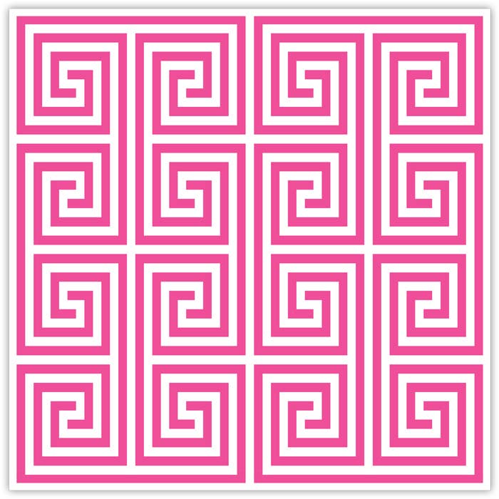 Set de table carré rose vif à motif clé grecque pour la vente par RosanneBeck Collections