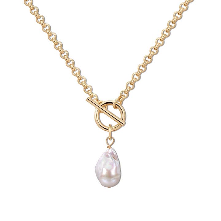 Micro Royal Toggle & Xl Baroque Pearl Pendant Necklace for wholesale by Eklexic