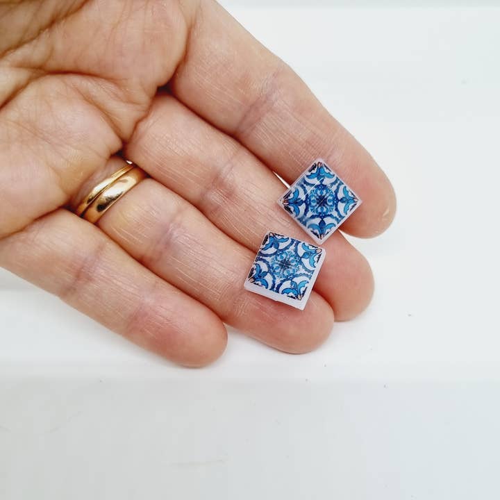 LUSO TILES JEWELRY - Wholesale Gauge/Plug Earrings - Pendientes post cuadrados coloridos18