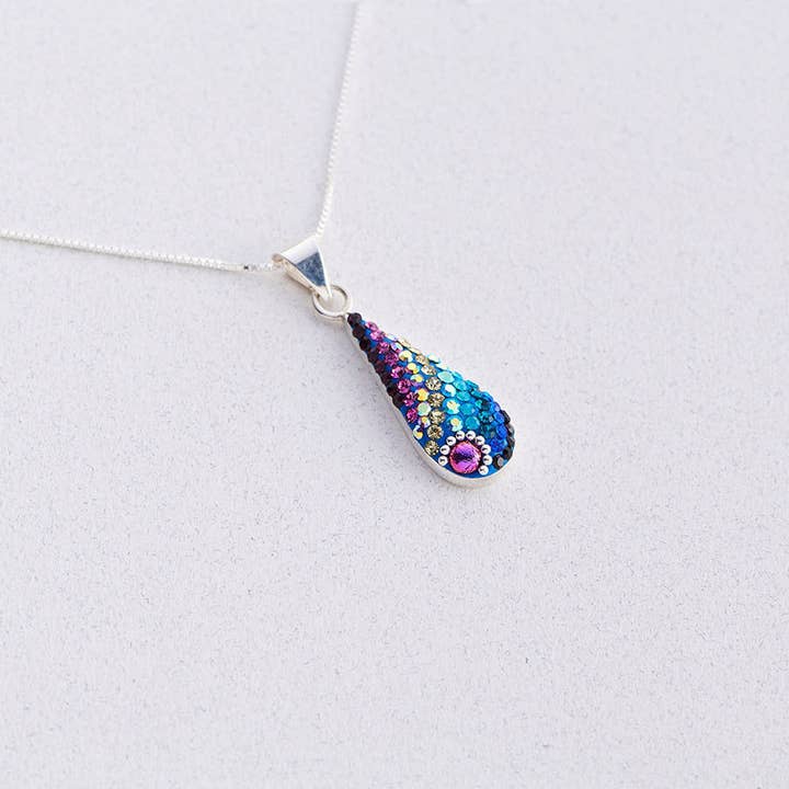 PP-8528 / CRYSTAL & SILVER PETITE FAIRY TEARDROP PENDANT for wholesale by Mosaico Jewels