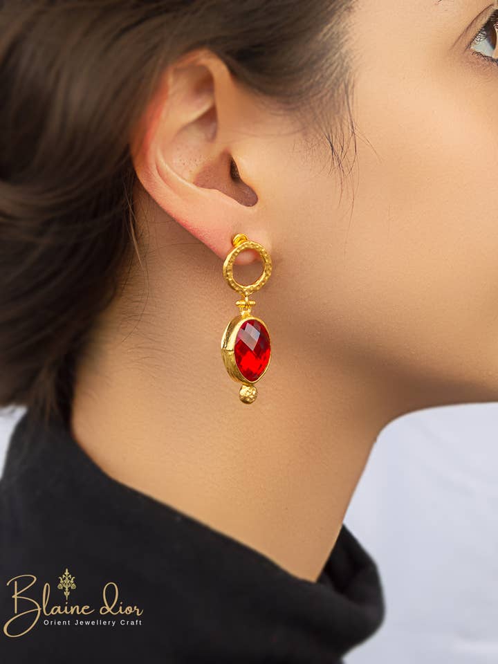 Orecchini in oro e rubini | Orecchini pendenti | Orecchini indiani per la vendita all'ingrosso da parte di BlaineDor