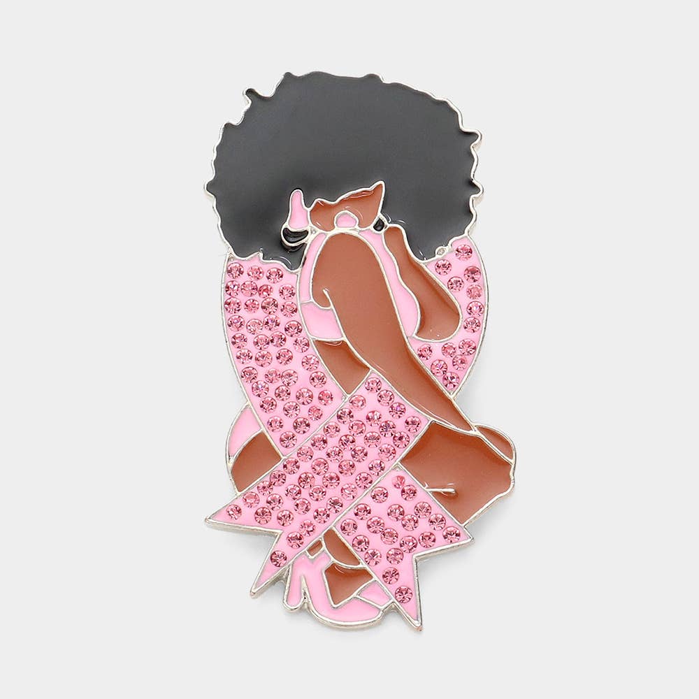 Sensibling Corp. – alfinete de lapela por atacado – Broche de Metal Esmaltado com Fita Rosa em Destaque - Menina Afro0