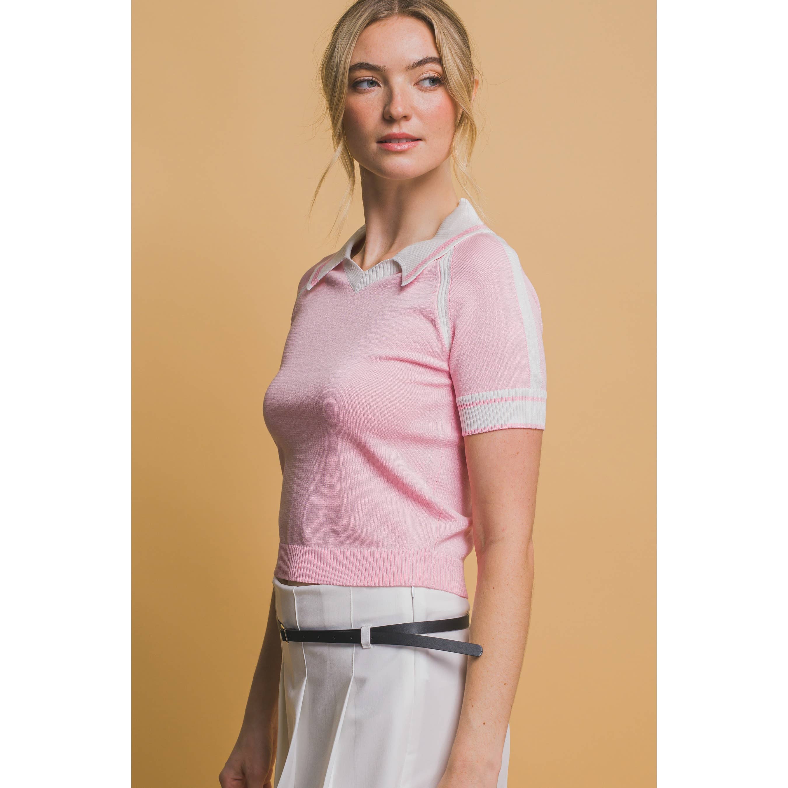 Paperdoll - Wholesale Knit Top - Women's - Striped Knit Polo Shirt7
