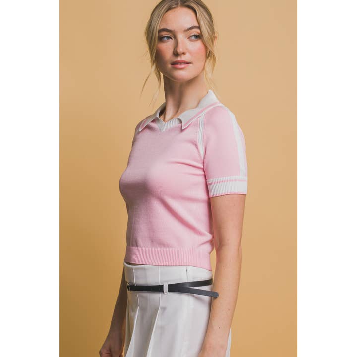 Paperdoll - Wholesale Knit Top - Women's - Striped Knit Polo Shirt7