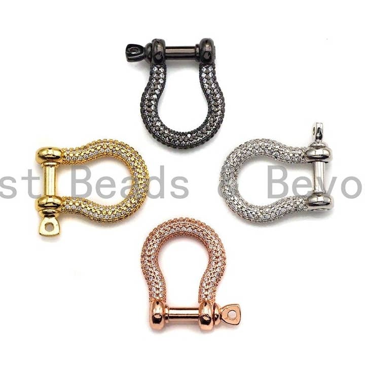 CZ Micro pave U Shape Lock Lås, CZ Pave Spänne Lås Lås, Silver/Svart/Rose Guld/Guld Karbinhake Lås, 18x22mm, sku #H219 för wholesale av BestBeads&Beyond