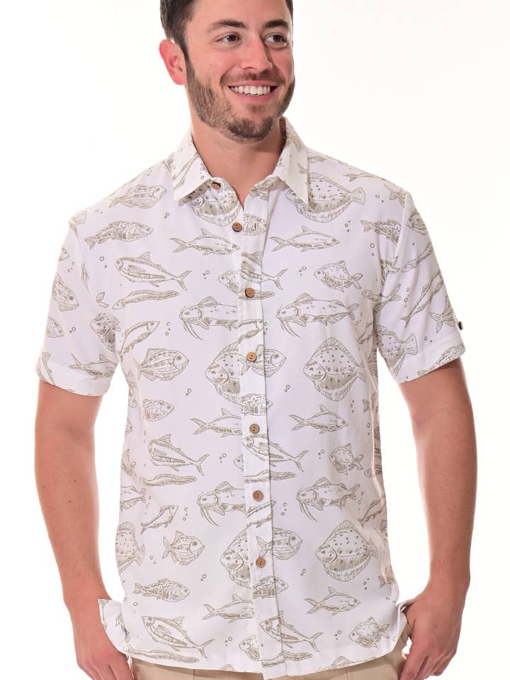 Men's Short Sleeve Button Down Shirt FISH Print M-XXL for wholesale by Azucar & Bohio