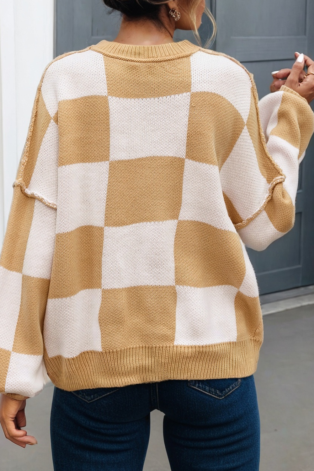 LA Society - Vente Pull en maille – femme - Pull à manches bishop à carreaux LAS (S-XL)12