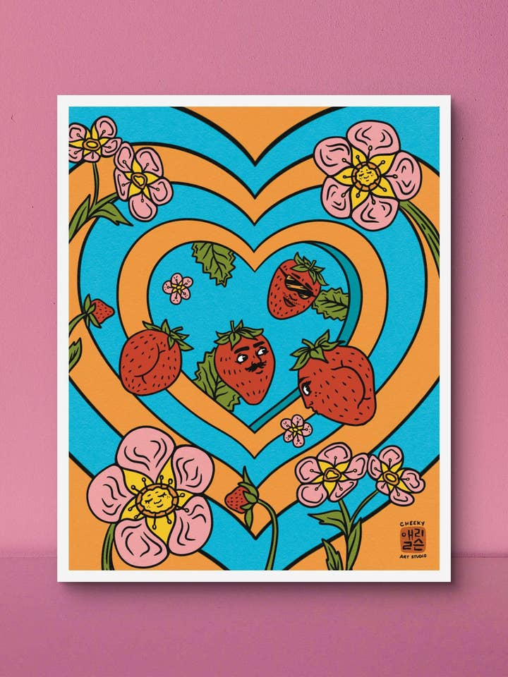 Groovy Strawbooties Art Print for wholesale by Cheeky Art Studio