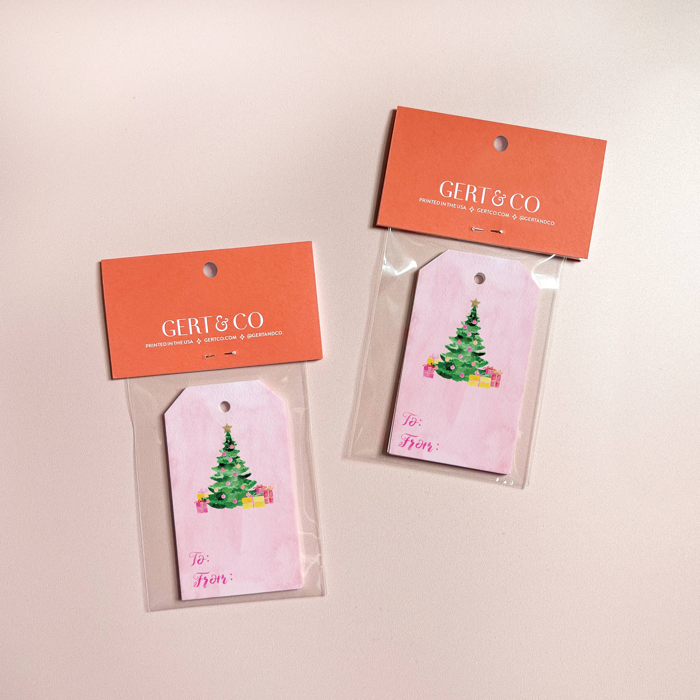 Gert & Co – wholesale Presentetikett – Rosa julgran Holiday Gift Taggar, Uppsättning av 810
