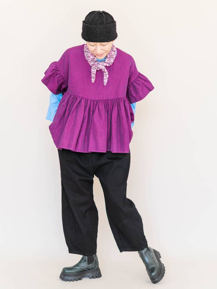 Nettle Studios - Wholesale Blouse - Women's - Size Inclusive Plus Size Purple Gathered Ruffle Blouse8