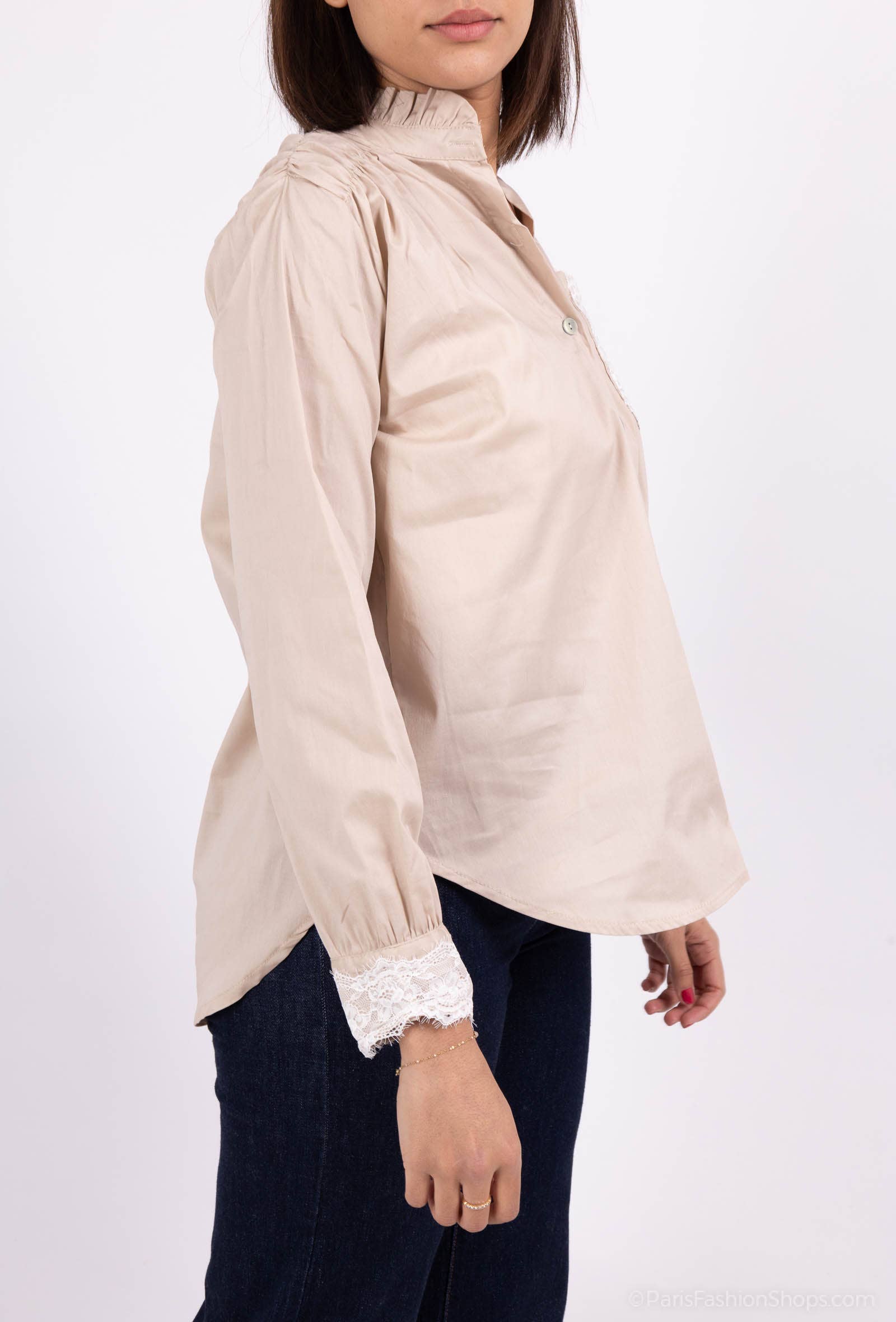 Pépouz' Paris - Vente Chemise à col boutonné – femme - Chemise col mao avec dentelle PC251812