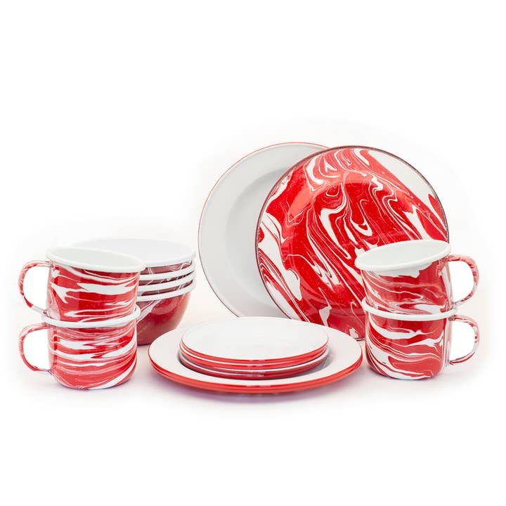 Artesano | Home Decor - Wholesale Dinnerware Set - Hand-painted 16 Pieces Enamel Dinnerware Set, Marbled