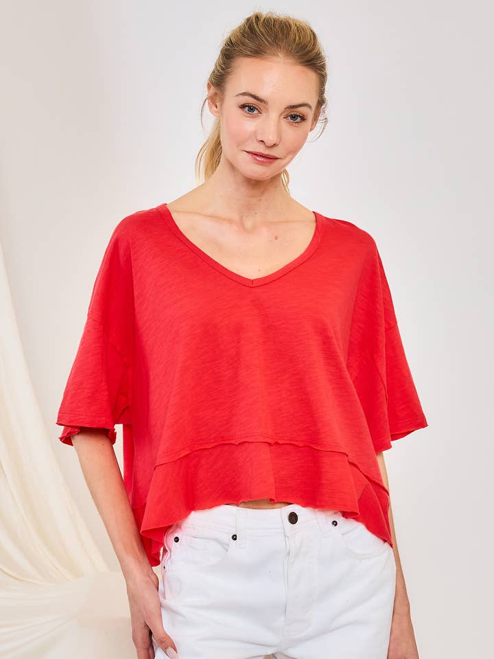 COTTON SLUB V-NECK OVERSIZED TOP FWMT3775 for wholesale by Wasabi + Mint