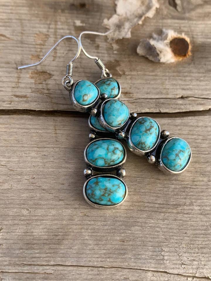 Western Turquoise Stacked Dangle Earrings for wholesale by 1 the Woman