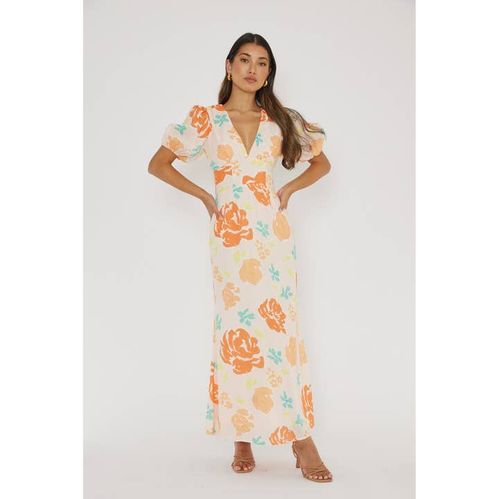 SHORT SLEEVE FLORAL MAXI DRESS for wholesale by One and Only Collective