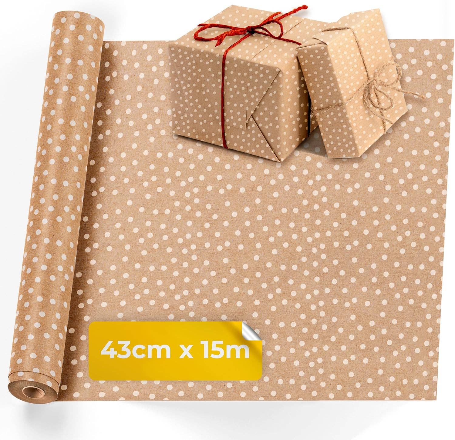 Jara Trading - Wholesale Wrapping Paper Roll - Kraft Wrapping Paper - 15M x 43CM Premium Gift Wrapping Paper Roll Patterned with Strings - Brown Paper Roll Used as Christmas Wrapping Paper, Birthday Wrapping Paper or Parcel Packing1