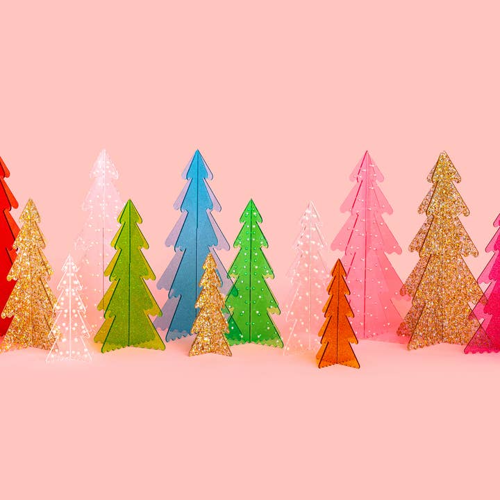 Taylor Elliott Designs - Wholesale Decorative Tabletop Object - Acrylic Decorative Fir Trees - Pink / Green / Blue w/ Pearls3