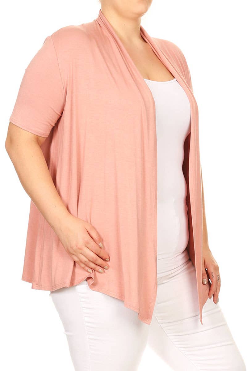 MOA COLLECTION - Wholesale Cardigan - Women's - Women's Plus Size Short Sleeves Draped Solid Cardigan12