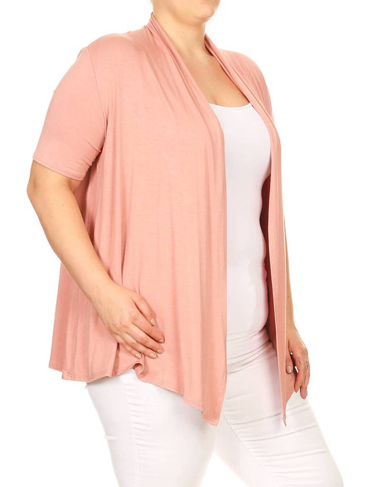 MOA COLLECTION - Wholesale Cardigan - Women's - Women's Plus Size Short Sleeves Draped Solid Cardigan12