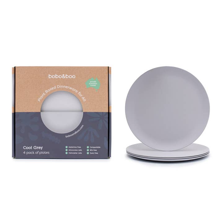 Plant-Based 4 Pack of Large Plates - Cool Grey (25.6cm) for wholesale by Bobo & Boo AUS