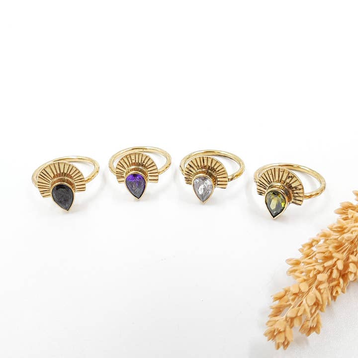 Anillo Kenza Crown con dos piedras de circonio para venta al por mayor de FERN