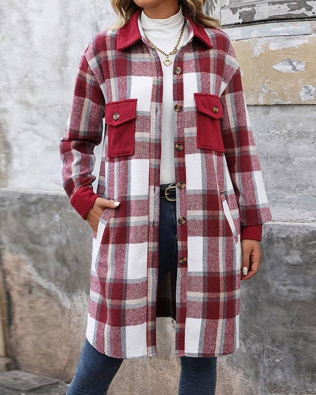 HIDDENBRAND - Wholesale Coat - Women's - Brushed Plaid Long Coats With Pockets2