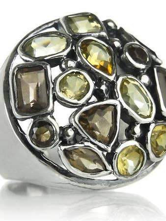 Gaudi Mosaic Cocktail Ring Citrin och Smokey Quartz för wholesale av Sikara & Co.