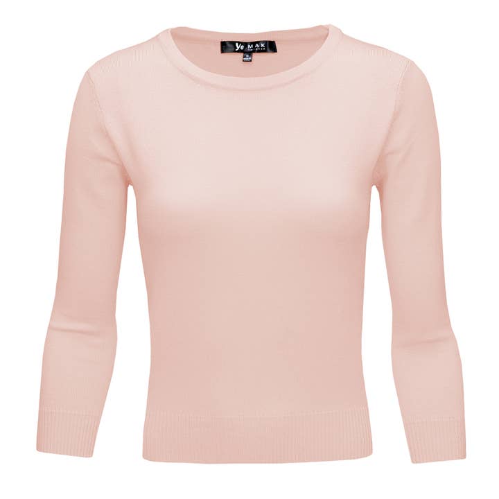 Mak - Wholesale Knit Top - Women's - 3/4 Sleeve Crewneck Soft Lightweight Basic Knit Top MK363640