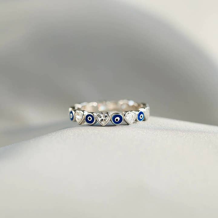 Perimade & Co. LLC - Wholesale Multi-Stone Ring - Turkish Evil Eye Heart Eternity Ring in 925 Sterling Silver4