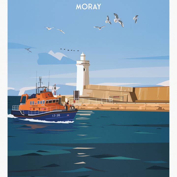 Printagonist – wholesale Art print – Buckie Moray Print - Lighthouse - Pier - Harbour - Lifeboat1