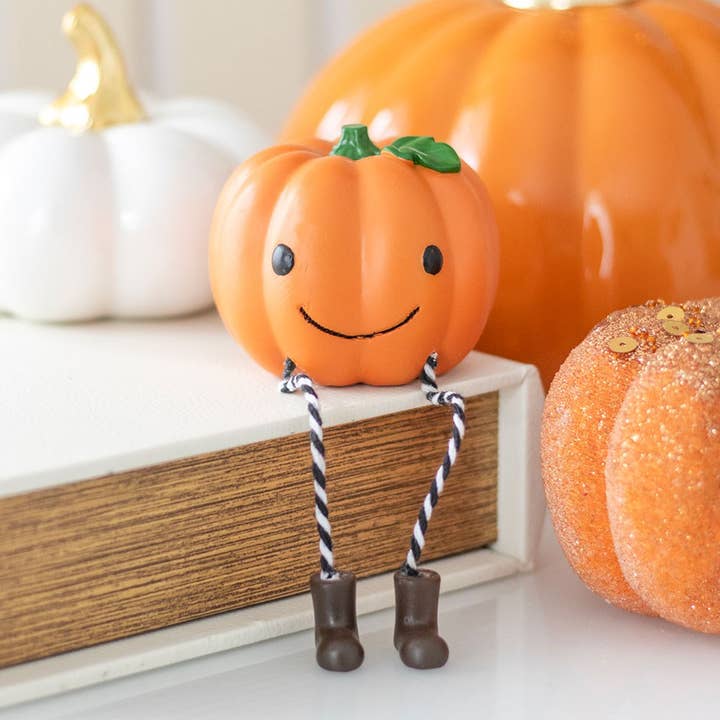 Cute Autumn and Fall Pumpkin Shelf Sitter Figurine for wholesale by Something Different Wholesale