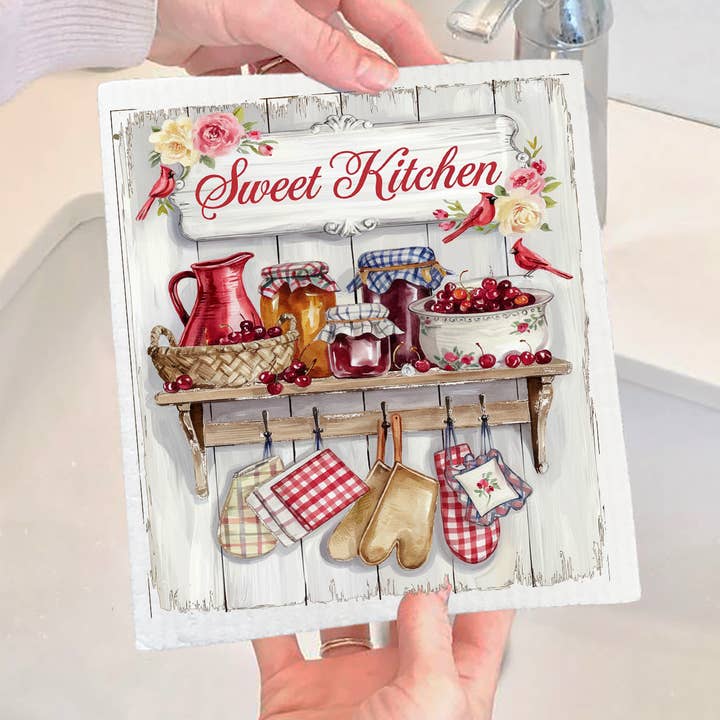 Sweet Kitchen Røde Kirsebær Svensk Opvaskeklud for engroshandel hos Avery Lane Gifts