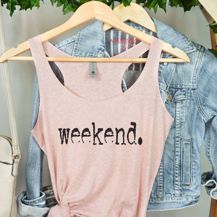 Weekend. Typography Women's Funny NL Racerback Tank Top for wholesale by Trendznmore - Modern Graphic Apparel