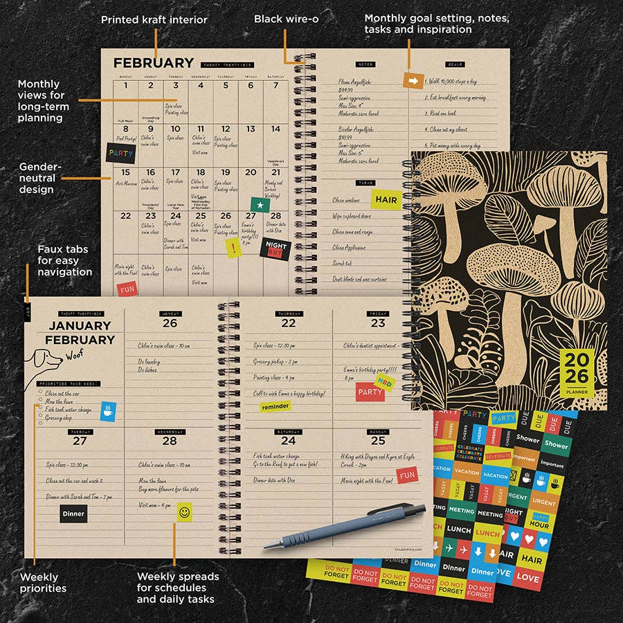 TF Publishing - Paper Goods - Wholesale Planner - 2026 Mushroom Medium Weekly Monthly Planner1