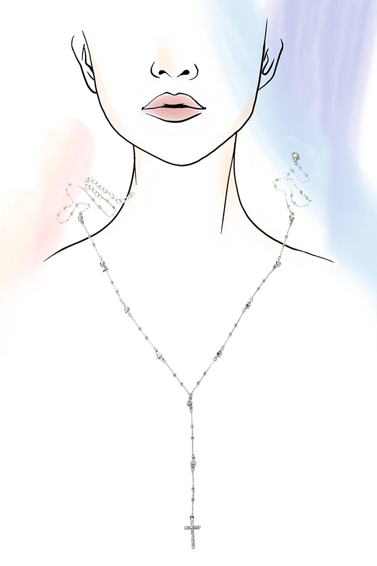 Silver BOHO Y NECK RHINESTONE STATION CROSS NECKLACE | 80N1076 for wholesale on Faire4