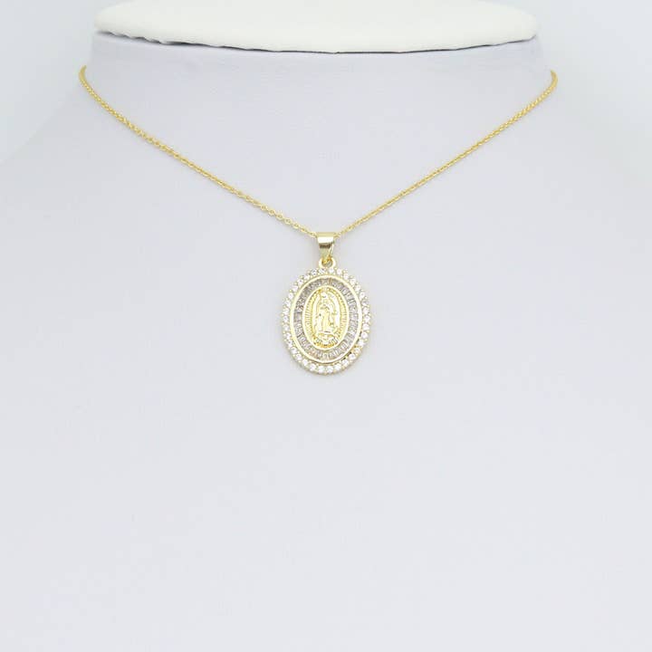 BestBeads&Beyond - Wholesale Individual Charm/Pendant - Clear Baguette CZ Gold Virgin Mary On Oval Charm Pendant, Sku#LX776