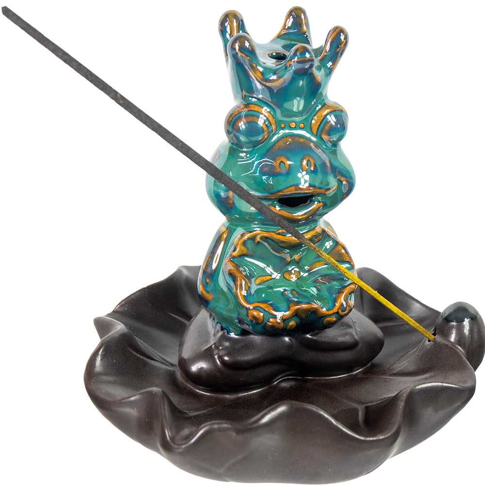Kheops International – wholesale Incense holder – Ceramic Backflow Incense Burner - Meditating Frog Green2